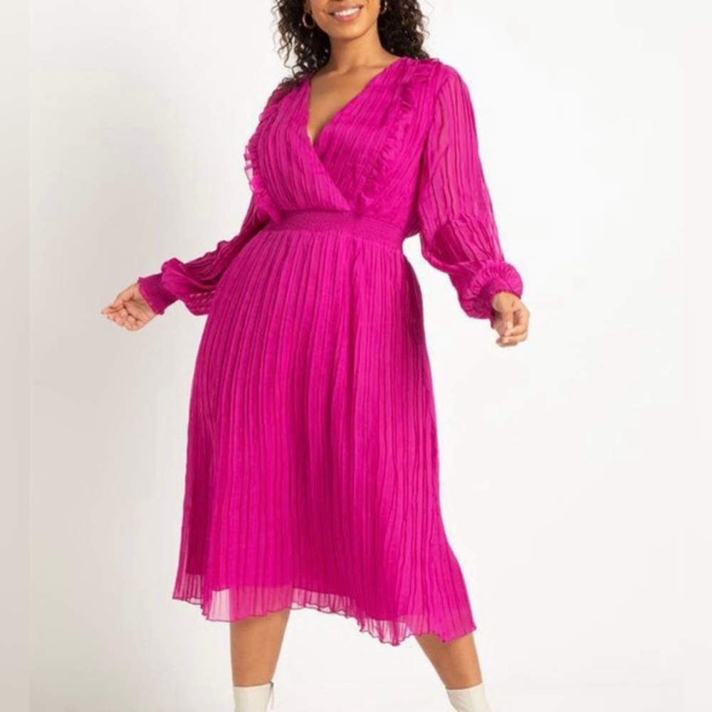 Eloquii Pink Surplice Bodice Pleated Dress
